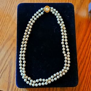 Trifari faux pearl double strand necklace